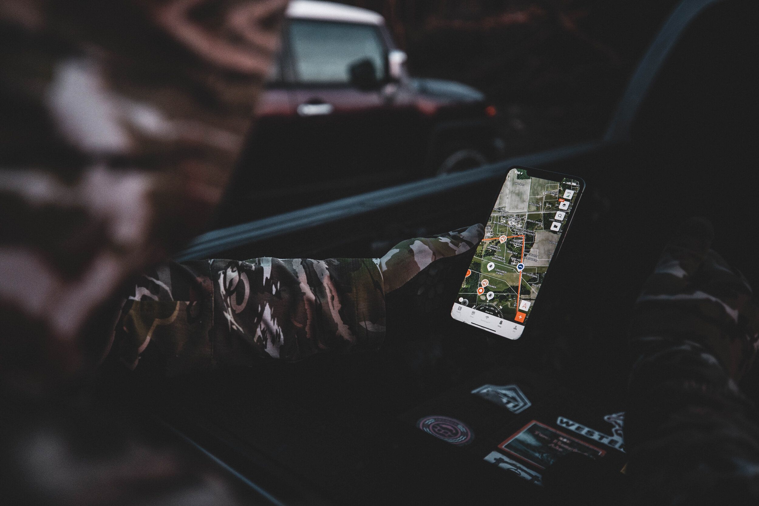 A hunter uses the HuntWise app to find land for turkey hunting. 