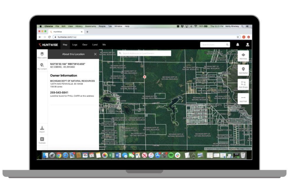 A laptop desktop showing the HuntWise app for coyote hunting. 