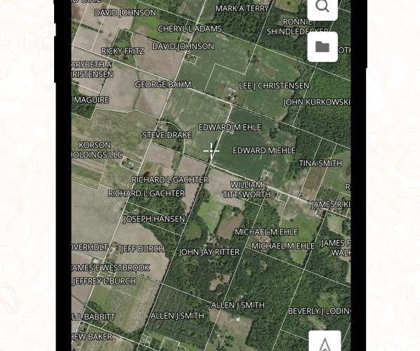 Close-up of land boundaries in the HuntWise app. 