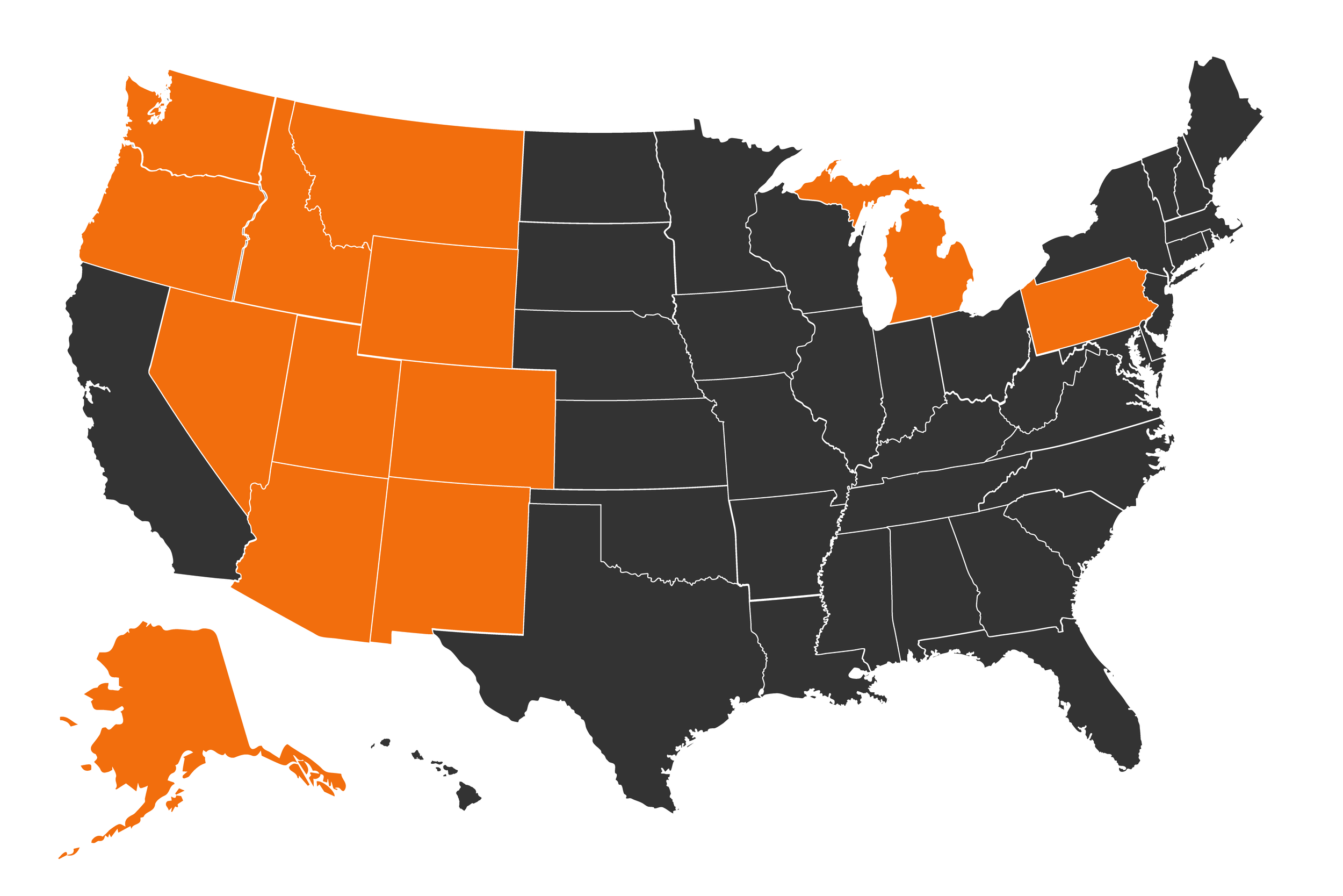 A map of the United States showing where to hunt ellk. 