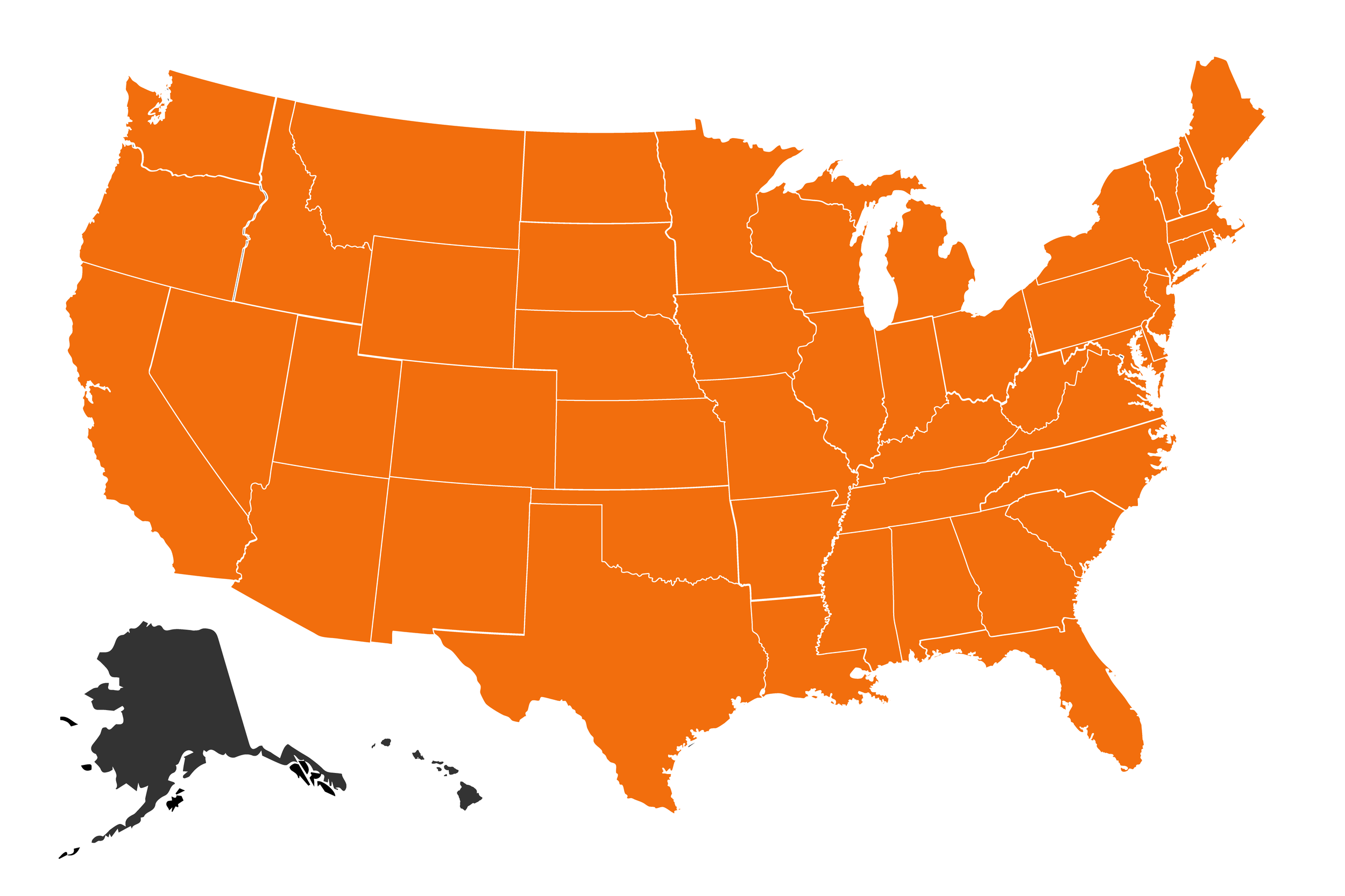 A map of the states for hunting turkey. 
