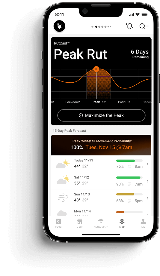  Illustration of HuntWise's RutCast feature on a phone screen. 